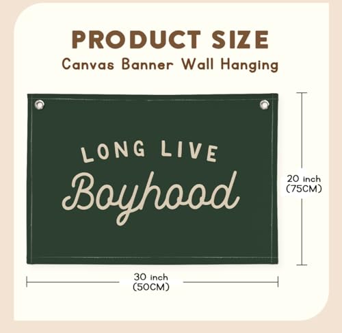 Image of Olive Green Long Live Boyhood Banner Boy Room Decor,Nursery Playroom Wall Decor for Bedroom Living Room Dorm Toddler Decorations Teen Boy Room Decor Kid Banner Wall Hanging Flag Linen 30x20