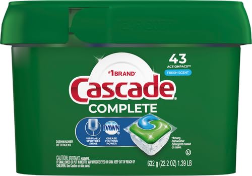 Image of Cascade Complete Dishwasher Pods, ActionPacs Dishwasher Detergent, Fresh Scent, 43 Count