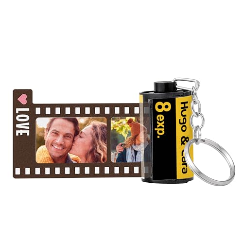 Made in Gift Llavero Carrete de Fotos “MAMÁ” Personalizado con Texto o Nombres y Collage de Imágenes, Rollo de Papel Fotográfico Vintage Extraíble con Anilla como Regalo Original para Madres