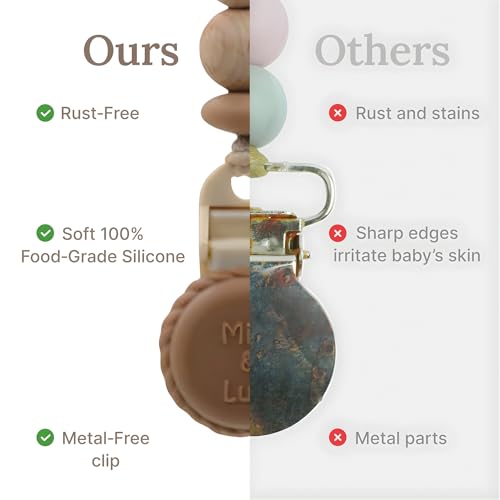 Image of Silicone Pacifier Clip - Metal-Free, Rust-Free, 100% Food-Grade Silicone and Natural Beech Wood, Secure Pacifier Holder for Babies - Hazel - Mila & Lulu