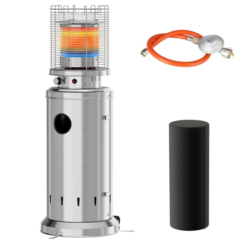 TLSUNNY Heizstrahler Terrasse, Terrassenstrahler mit Schutzhülle und Piezoelektrische Zündung, Terrassenheizer mit Rädern und Heringen, Edelstahl