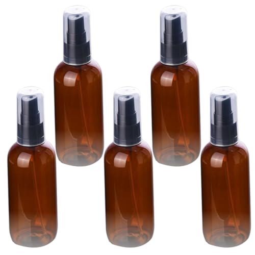Sewroro 5 Unidades Frascos Pulverizadores Pequeños de 50 Ml Plástico PET Semitransparente Color Marrón Claro Bomba Pulverizadora Negra Recargables y Portátiles Ideales para