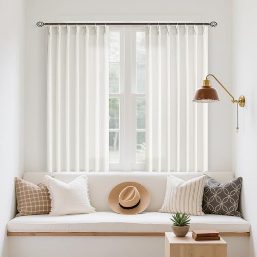 Image of Cream Semi Sheer Linen Pinch Pleated Curtains 45 Inch Long
