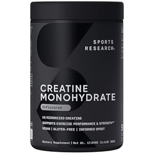 Sports Research Creatine Monohydrate – Gain Lean Muscle, Improve Performance and Strength and Support Workout Recovery – 5 g Micronized Creatine – 1.1LBS