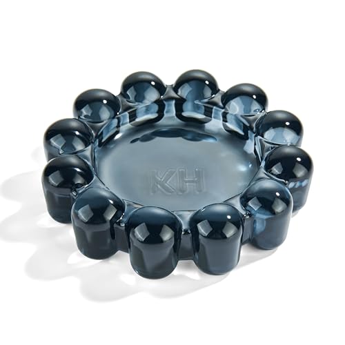 khtumeware Black Bubble Glass Candle Dish Modern Clear Glass Candle Holder for Tealights & Diffusers Decorative Tray for Home & Tabletop Decor1 Pack
