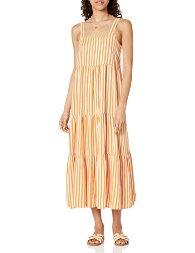 The Drop Womens Britt Tiered Maxi Tent Dress Orange Stripe XS