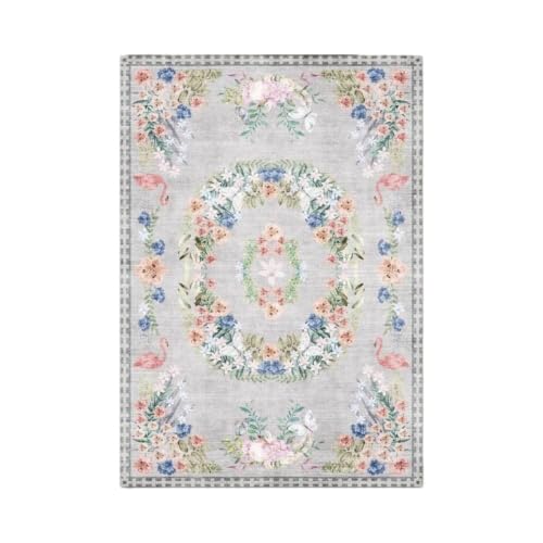 Tapis couronne de fleurs gris anti-poussière style vintage pour couloir et chambre