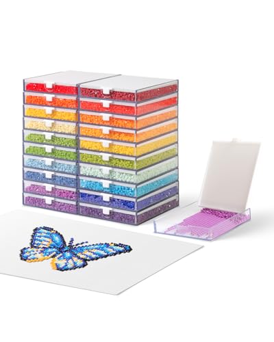 Image of CATEARED 20 Trays Anti-Static Diamond Art Storage Containers - Premium Diamond Painting Trays with Lids - Permanent Static-Free Organizer for Luxury Diamond Art Kits, Beads & Rhinestones