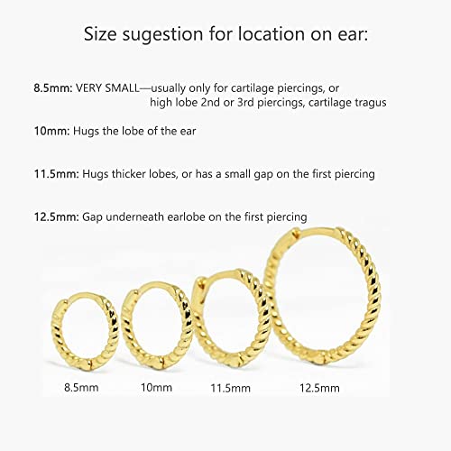 Solid 14k Gold Twisted Rope Round Huggie Hoop Earrings in Rose Gold, White Gold and Yellow Gold2