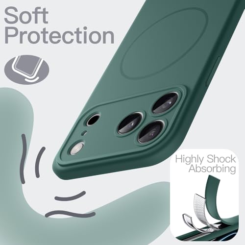 Image of JETech Magnetic Silicone Case for iPhone 17 Pro Max, Midnight Green | Compatible with MagSafe, Silky Soft Touch, Full Camera Lens Protection, Shock Absorbing Phone Cover