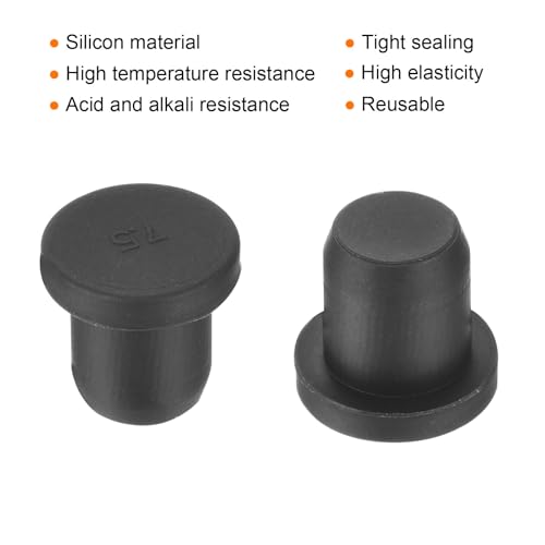 Image of uxcell High Temp Silicone Plug Mount Dia 7.5mm /0.3 inch t Shaped Rubber Stopper Hole Plugs for Powder Coating Plating Waterproof Plugs Sealing Plugs Black Pack of 36(OD 10.5mm)