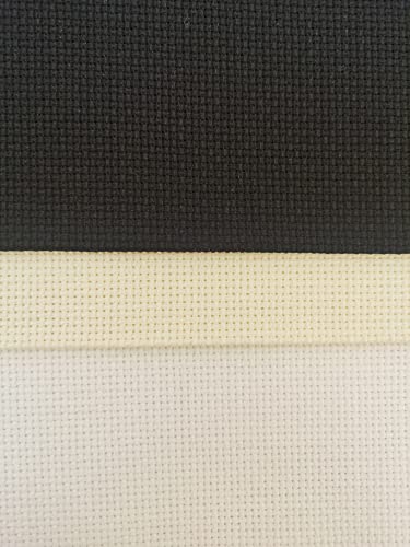Image of KCS 3 pc of 12 inch x 18 inch 16CT Counted Cross Stitch Cotton Aida Cloth Fabric (White+Cream+Black)