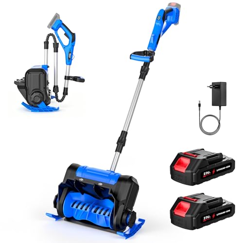 Akku-Schneefräse, Arbeitsbreite 30 cm, Schneehöhe 18 cm, Projektionsabstand 8.5 m, 2300W Elektrische Schneefräse mit 2×2.0Ah Akku & Ladegeräte, Bürstenloser Motor, Sicherheitsschalter, LED-Anzeige