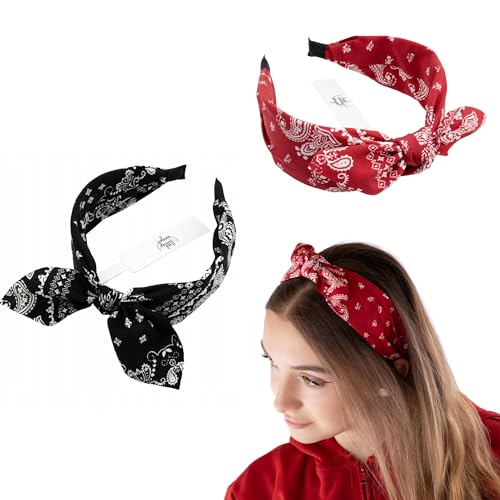 2er Set Bandana Haarreifen Damen – Retro Haarband im Rockabilly Stil – Schwarz & Rot – Stirnband mit Knoten – Breites Kopfband für Alltag, Festival, Vintage Look 2er Set Bandana Haarreifen Damen – Retro Haarband im Rockabilly Stil – Schwarz & Rot – Stirnband mit Knoten – Breites Kopfband für Alltag, Festival, Vintage Look
