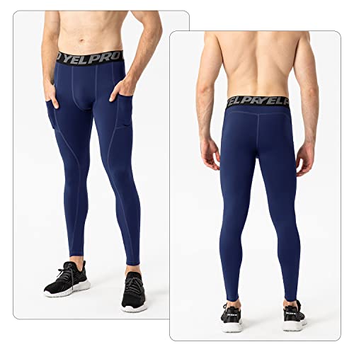 Wragcfm Men's Compression Pants Workout Athletic Gym Leggings With Pockets Sports Yoga Running Baselayer Tights(Navy,M) #TOP6