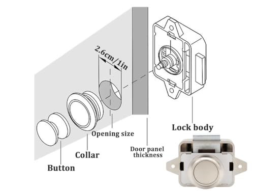 Hitopin 3 Stück Cabinet Push Button Lock, Push-Lock Button Catch, Keyless Wohnmobil Verriegelung,Verriegelung Schubladen Druckschloss, Push Locks Mini für Schublade, Schrank, Wohnmobil, Camper (Beige)