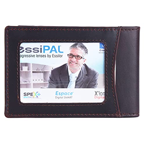 Image of Brooklyn Bridge Genuine Leather Money Clip Wallet for Men Oil Pull Up Brown - Premium Slim RFID Protected Wallet with Cash Clip & Multiple Card Slots, Stylish Front Pocket Design, Gift for Men