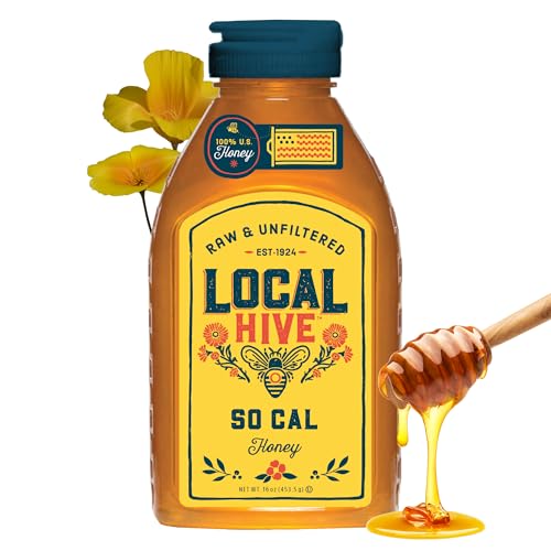 Image of Local Hive Southern California Raw & Unfiltered - 16 oz | 100% Pure U.S. Honey | Natural Sweetener Sourced from American Bees & Beekeepers | Smooth Citrusy Flavor | Ideal for Tea, Baking & Cooking