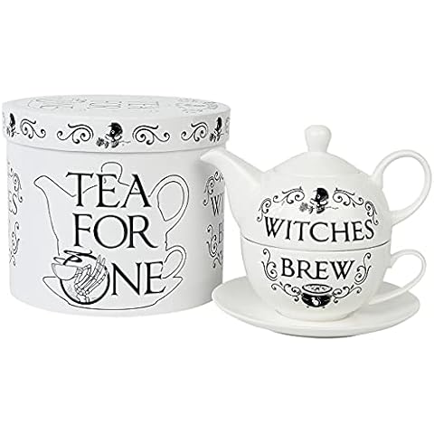 Alchemy England 1977 Witches Brew - Tea for 1 Set Unisex Teapot Black-White, Porcelain Cover