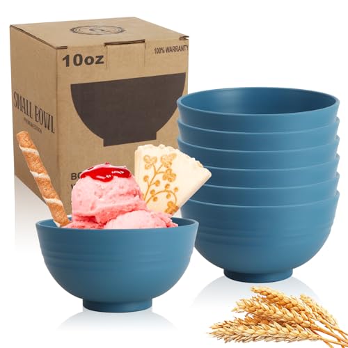 Wrova Small Bowls Microwave Safe,Wheat Straw Bowls Set of 6,10oz Blue Bowls