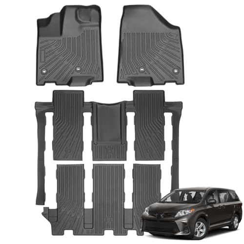 Floor Mats for 2013-2020 Toyota Sienna(Include Limited & Premium) 3 Row Liner Set Custom Fit All Weather Mats for Sienna Waterproof Anti-Slip Floor Mats for Toyota 7 Passenger Front & 2nd 3rd Row