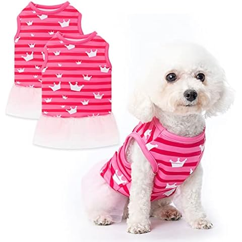 BINGPET Pet Dog Dresses 2 Packs for Small Dogs Kitten Puppy, Cute Pink Princess Puppy Dress Tutu Skirt Outfits, Dog Apparel Clothes for Daily & Party & Birthday Wear, Fit for Small Breed Dogs Cats Cover