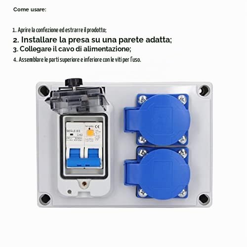 SGKJ-2C Presa A Muro IP54 con Copertura Impermeabile, Presa Doppia Scatola di Derivazione Tedesca 200-250 V 10-16 A con RCD 40 A 1 P + N