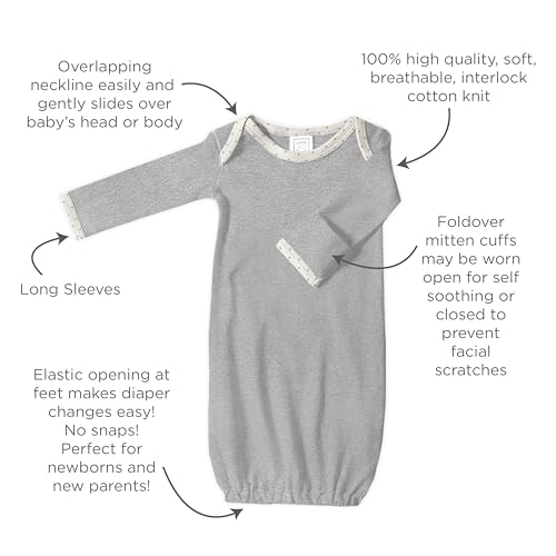 Image of SwaddleDesigns Softest Cotton Baby Pajama Gown with Foldover Mitten Cuffs for Infant Boy and Girl, Newborn, 0-3 Months