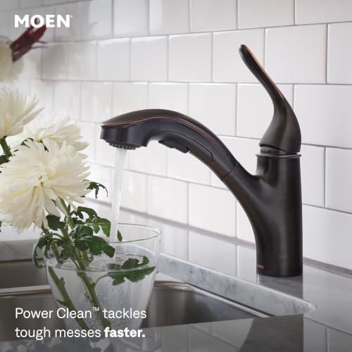 Image of Moen Brecklyn Mediterranean Bronze Single-Handle Pull-Out Sprayer Kitchen Sink Faucet with Power Clean, 87557BRB