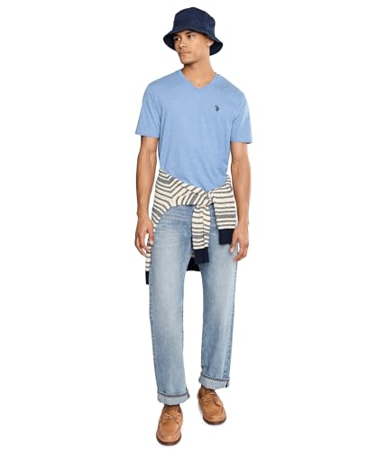 Image of U.S. Polo ASSN. Men's Solid V‑Neck T-Shirt, Sedona Blue Heather, Large