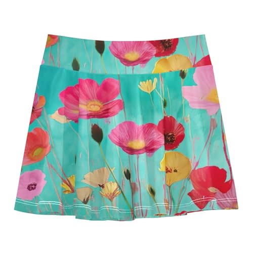 Joisal Skirts with Shorts Watercolor Painting Flowers Teal Athletic Shorts for Girls Skorts Breathable Flowy Skirt 4t