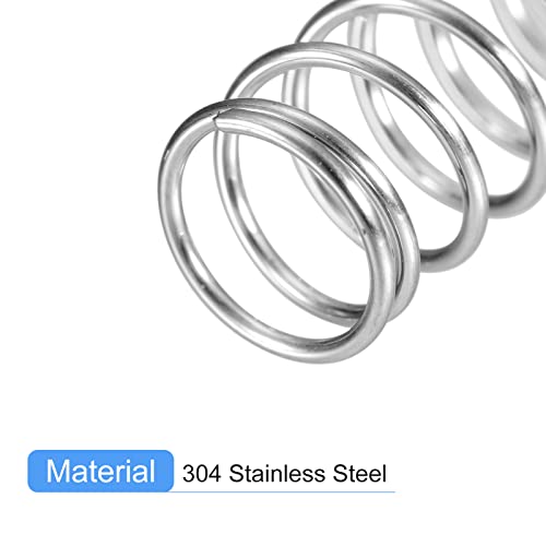 Image of uxcell Compression Spring, 5Pcs 304 Stainless Steel, 9mm OD, 0.8mm Wire Size, 20mm Free Length, Silver Tone