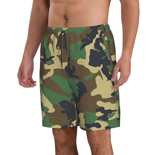 WURTON Green Military Camo Print Mens Swim Trunks Quick Dry Bathing Suits Summer Holiday Beach Board Shorts Pockets2
