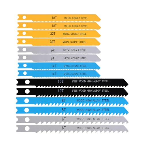 14 PCS U-Shank Jig Saw Blade Set Metal Jigsaw Blades (6T 8T 10T 14T 18T 24T 32T) Fit Vast Majority U Shank Jigsaws for Wood for Wood Plastic and Metal Cutting
