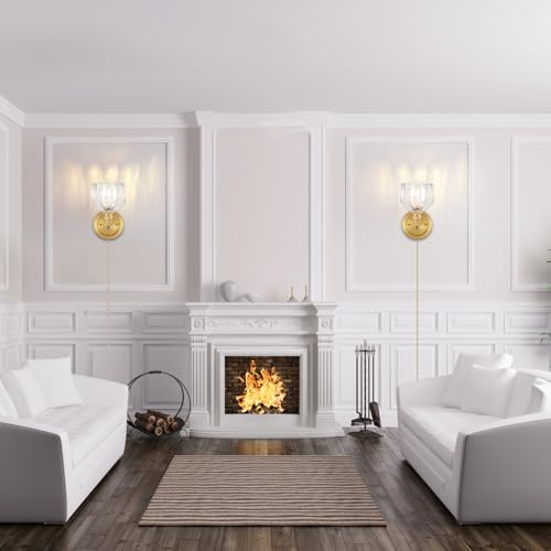 Image of Transparent Tulip Glass Lampshade Wall Light Plugin Corded for Bedside Bedroom Doorway