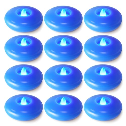 Image of Homemory 12 Pack 3 inch Flameless Led Floating Candles, 200 Hour Blue Battery Operate Waterproof Tealights for Cylinder Vases, Centerpieces at Wedding Decor, Party, Pool
