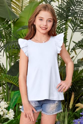 BesserBay Girls Criss Cross Back Flutter Sleeve Crew Neck Tank Tops Back Elastic Lightweight Solid Blouse 5-14 Years3