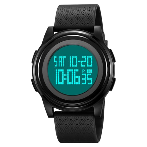 carlien Multifunctional Student Watch Leisure Sports Watch Student Electronic Watch Time, Date, Alarm, Stopwatch, Luminous Display, 12/24 Hour Mode, TPU Strap (Black - White)2