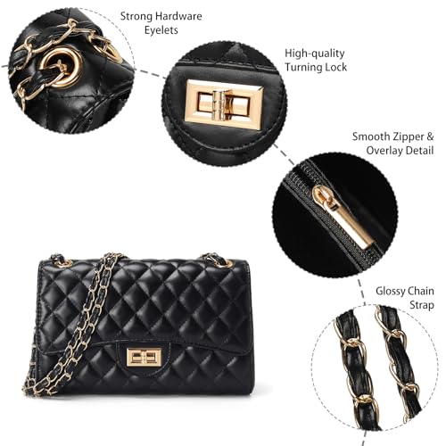 Image of Quilted Leather Crossbody Bags for Women Trendy Ladies Shoulder Purse Satchel HandBag with Chain Strap