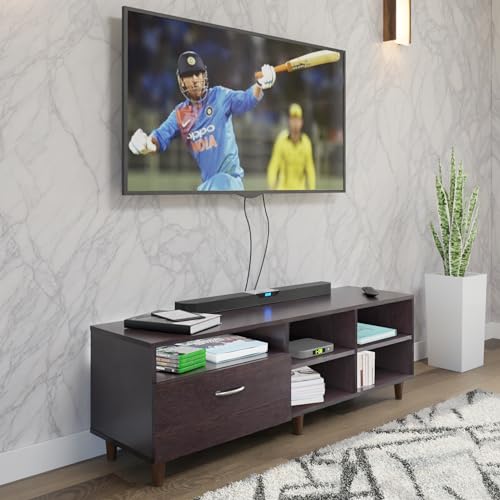 Image of VIKI Modern TV Unit for Living Room | Engineered Wood TV Cabinet with 1 Drawer Storage & 3 Open Shelves, Set Top Box Stand, Entertainment Unit, 140W x 48H x 40D cm | DIY | 1 Year Warranty (Wenge)