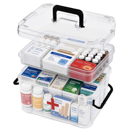 Image of 15QT Clear Medicine Organizer Box with Handle, Plastic Dorm Medicine Box with Tray, Empty First Aid Boxes, Thickened Medicine Storage Organizer, Multipurpose Medication Organizer Storage, Clear