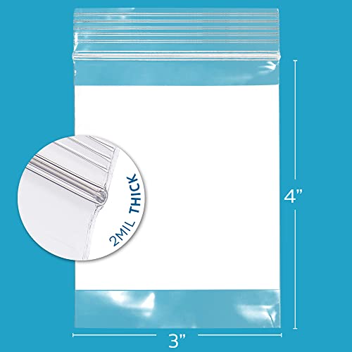 Gpi RB0304.2B-1000P Case Of 1000 3 Inch X 4 Inch Clear Plastic Reclosable Zip Bags - Bulk 2 Mil Thick Strong & Durable Poly Baggies thumb #1