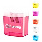 Pencil Sharpener Dual Hole Manual Pink, Jumbo Crayon Sharpener w/Cover & Bin, Handheld Pencil Sharpeners for Large & Standard Pencils, Also Available in Purple, Green, Blue, Red, Grey, 1 Pc –by Enday