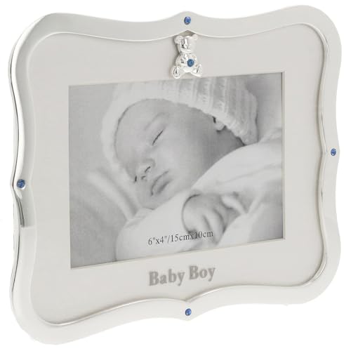 Shudehill Giftware Celebration Frame - Baby Boy, Baby Girl or Christening 6x4 inch Silver Photo Frame (Baby Boy)