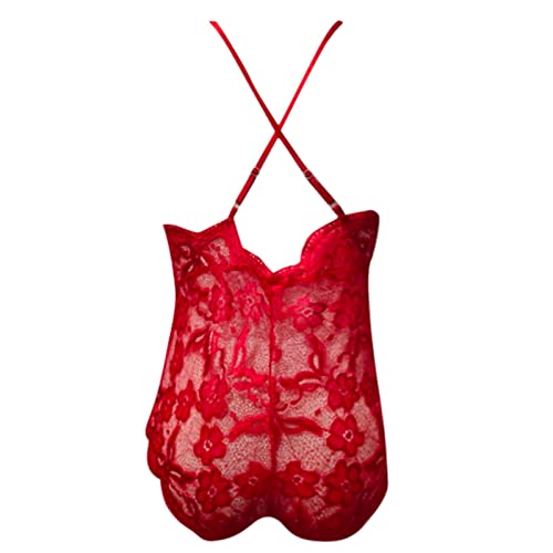 PTLLEND Miss Corsage Unterwäsche anal Unterwäsche reizvoll Frauen Kostüme Rote Spitze Unterwäsche Dessous Halterlose (B-Red, XXL)