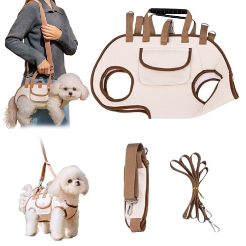 Dog Full Body Lift Harness for Small Dogs, Dog Harness Small Sized and Leash Set, Hands Free Shoulder Yorkie Carrier, Adjustable Breathable Vest Straps with Puppy Treat Bag (S)