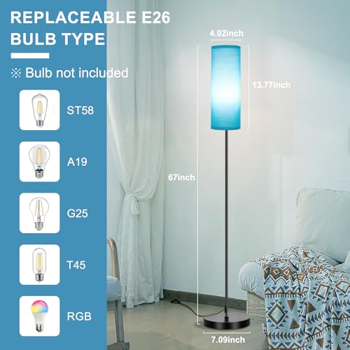 Image of FRIDEKO HOME Floor Lamp with Turquoise Shade, Simple Design with Foot Pedal Switch, Small Tall Lamps for Living Room Bedroom, Corner Floor Stand Light with Black Pole Lamp (No Remote /No Bulb)