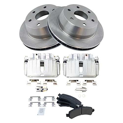 Image of TRQ Rear Brake Pad, Caliper, & Rotor Kit Semi-Metallic Vented Compatible with 2002 Cadillac Escalade Chevrolet Avalanche 1500 Suburban 1500 Tahoe GMC Yukon Yukon XL 1500