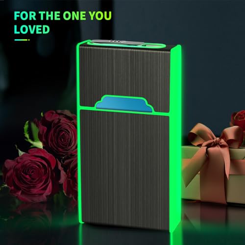 x-lighter XL080 Glowing Cigarette Case for 100’s, Smell-Proof, Moisture-Proof Holder Box with USB Rechargeable Lighter, Women Gift, Christmas Gift for Men Dad