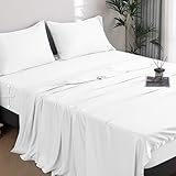 Popfavor King Sheet Set, Cooling Sheets for King Size Bed Set, 100% Viscose Derived from Bamboo, Breathable & Soft Deep Pocket Up to 18', Hotel Luxury Silky Bedding for Hot Sleepers, (White)